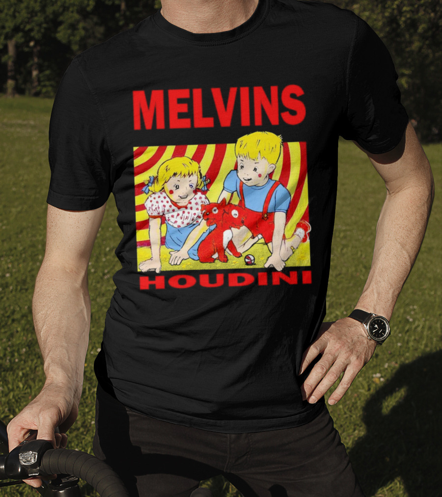 Melvins Houdini Late 00s Jerks Kids With Red Dog And Swirling Red Yellow Background T-Shirt