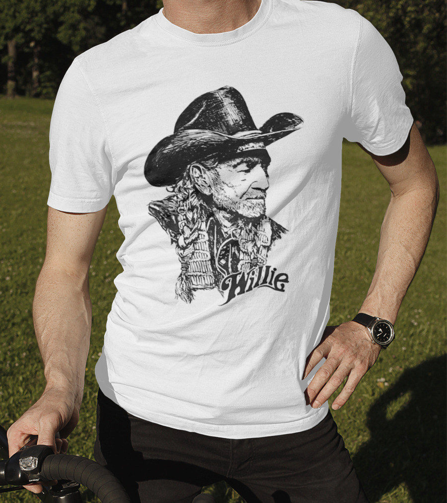Willie Nelson Cowboy Hat Braid Classic Sketch T-Shirt