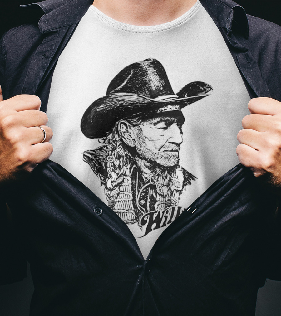 Willie Nelson Cowboy Hat Braid Classic Sketch T-Shirt