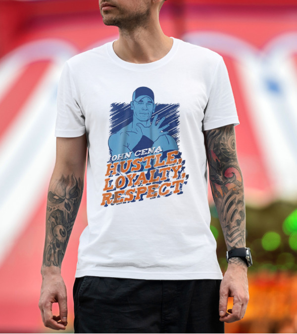 Premium T-Shirt: John Cena Hustle Loyalty Respect Blue Cap T-Shirt John Cena Hustle Loyalty Respect Blue Cap T-Shirt