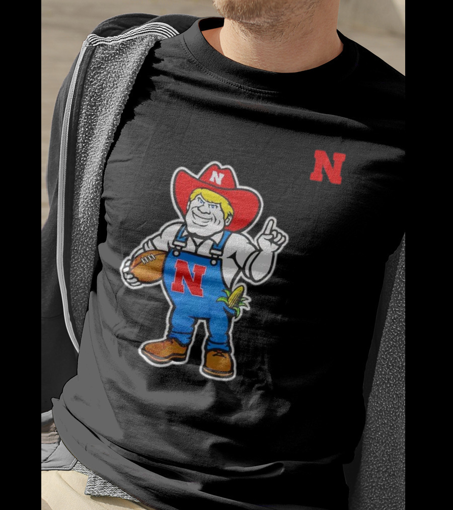Nebraska Cornhuskers Mascot Holding Football With Corn And N T-Shirt