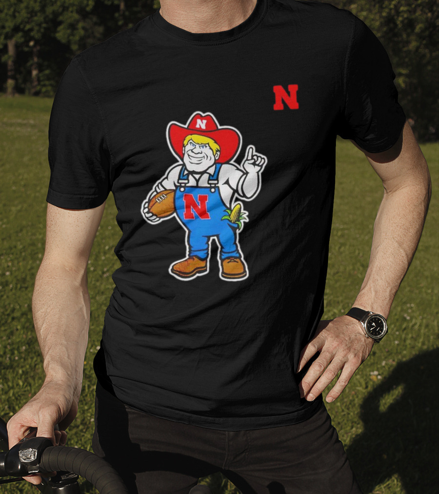 Nebraska Cornhuskers Mascot Holding Football With Corn And N T-Shirt