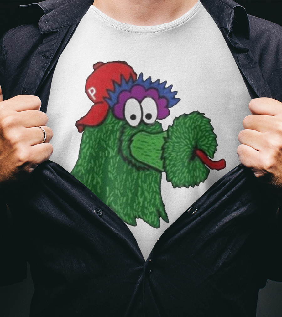 Phillie Phanatic Mascot Philadelphia Phillies Green Creature Red Cap T-Shirt