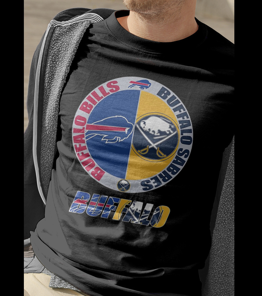 Buffalo Bills Buffalo Sabres Dual Logo Buffalo Text T-Shirt