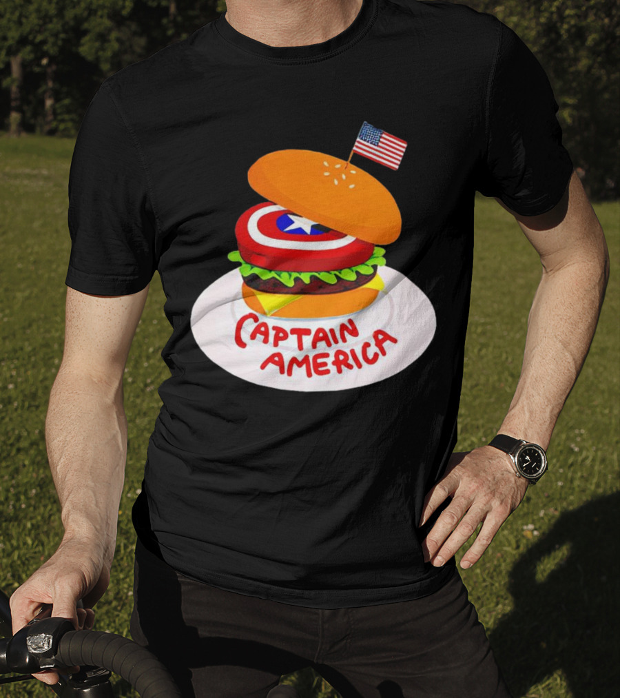 Captain America Burger With Flag And Shield Lettuce Bun T-Shirt