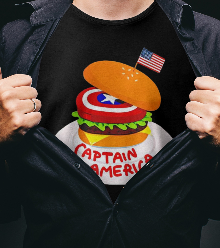Captain America Burger With Flag And Shield Lettuce Bun T-Shirt