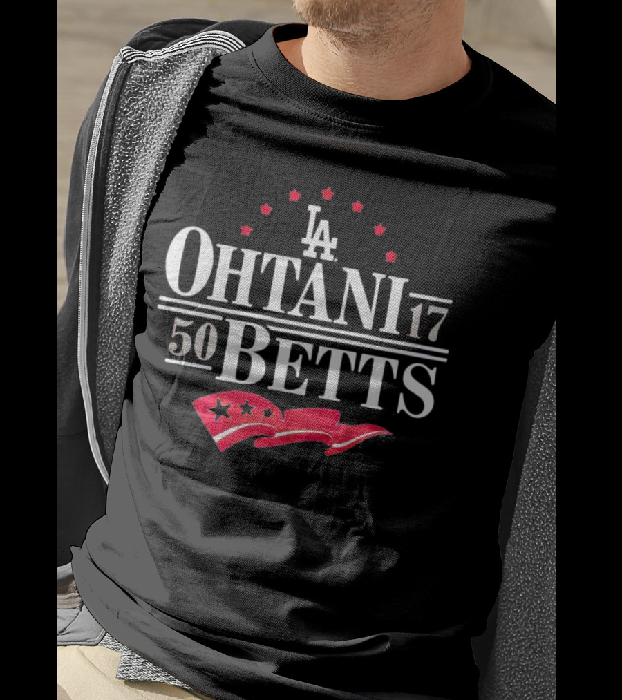 Los Angeles Dodgers Ohtani 17 Betts 50 Stars And LA Flag T-Shirt