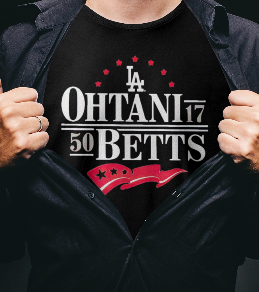 Los Angeles Dodgers Ohtani 17 Betts 50 Stars And LA Flag T-Shirt