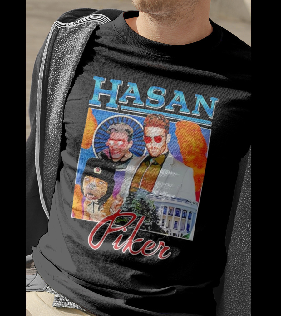 HASAN Piker Sunglasses Red Laser Eyes White House Dog T-Shirt