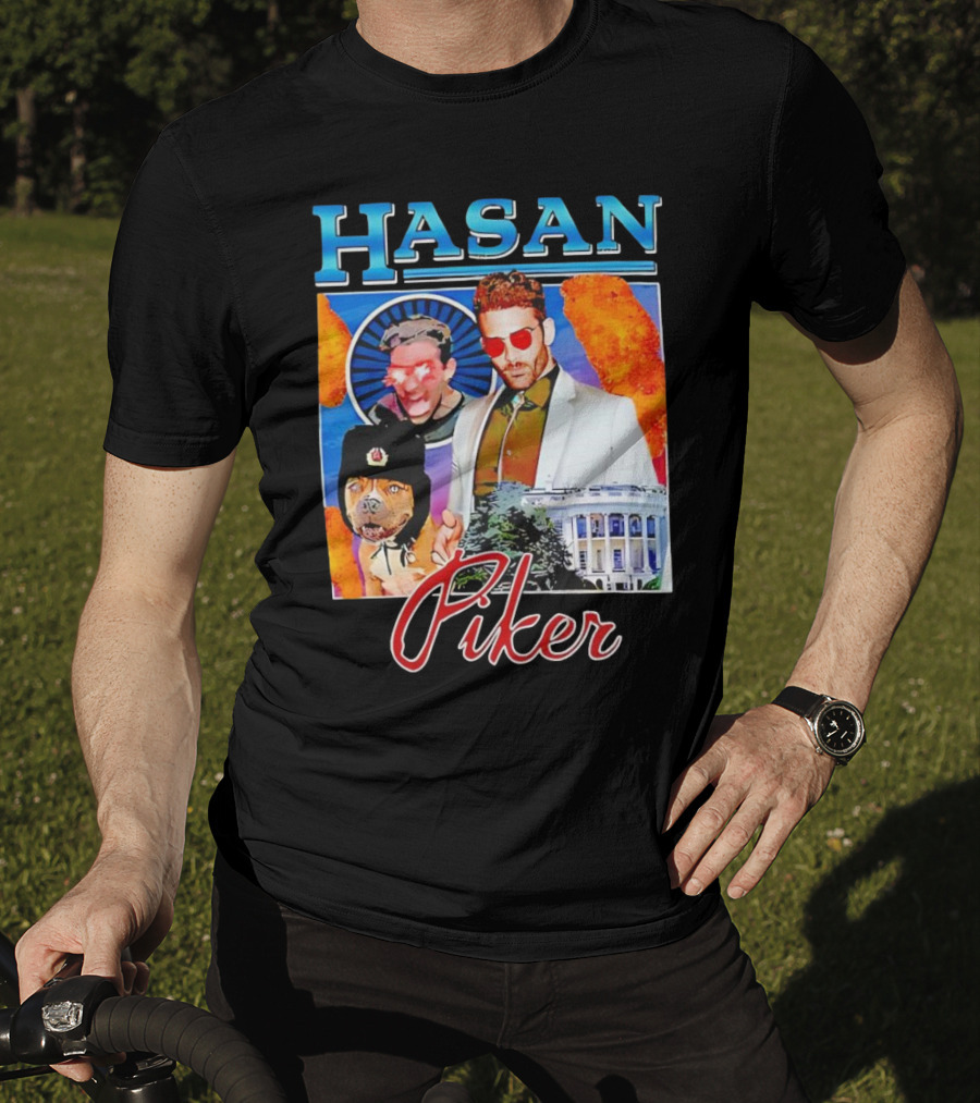 HASAN Piker Sunglasses Red Laser Eyes White House Dog T-Shirt