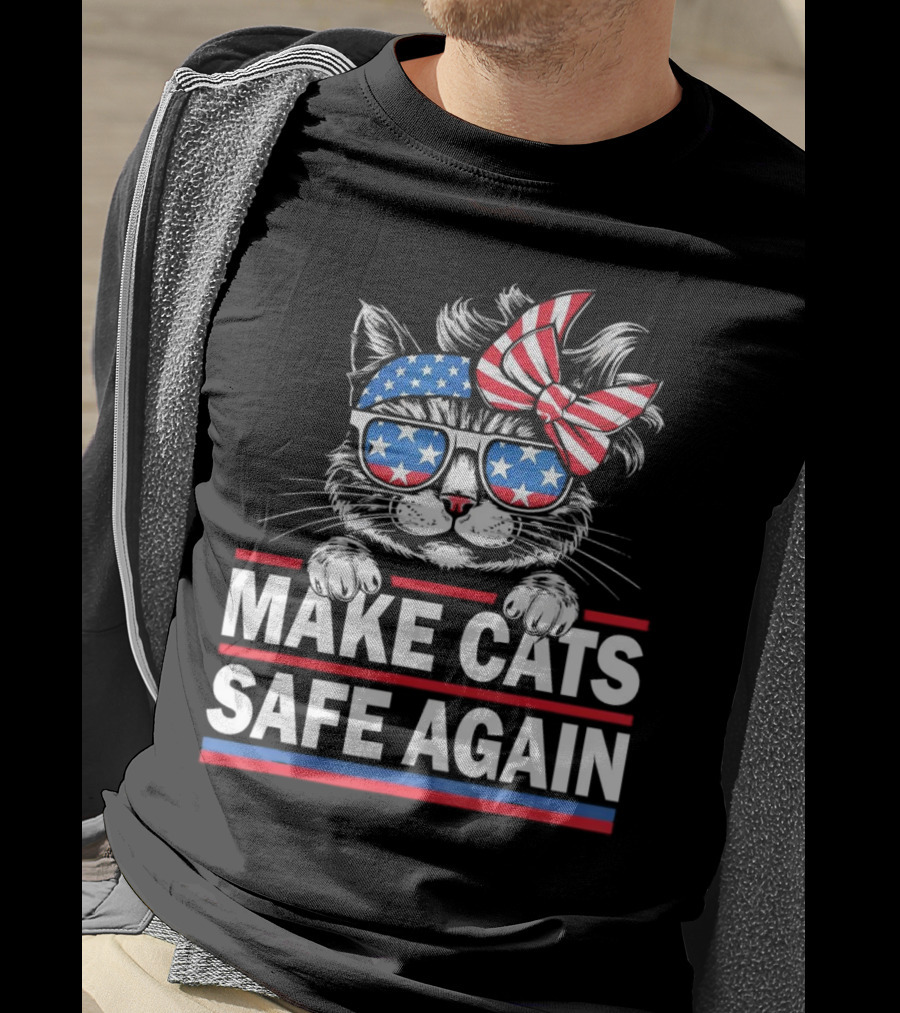 Make Cats Safe Again Funny Cat Lover USA Flag Accessories T-Shirt