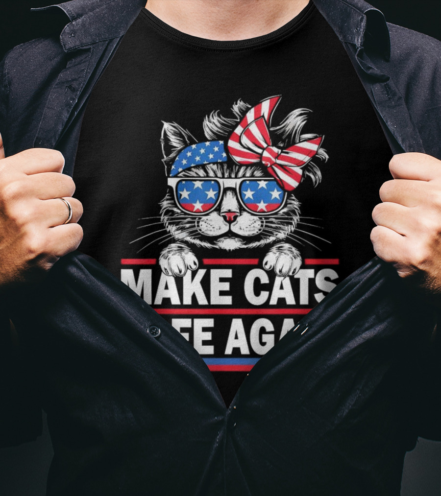 Make Cats Safe Again Funny Cat Lover USA Flag Accessories T-Shirt