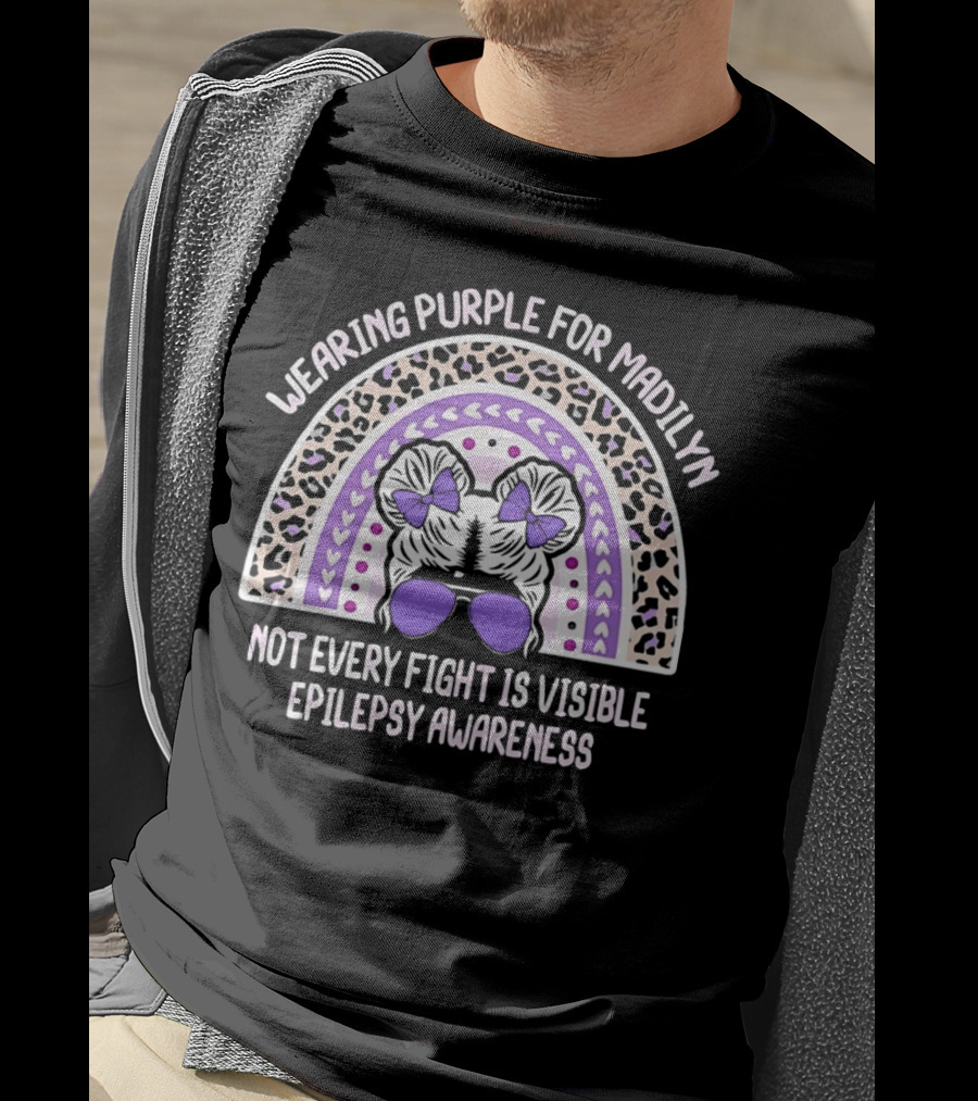 Wearing Purple For Madilyn Not Every Fight Is Visible Epilepsy Awareness Rainbow Leopard Print Glasses Bows T-Shirt
