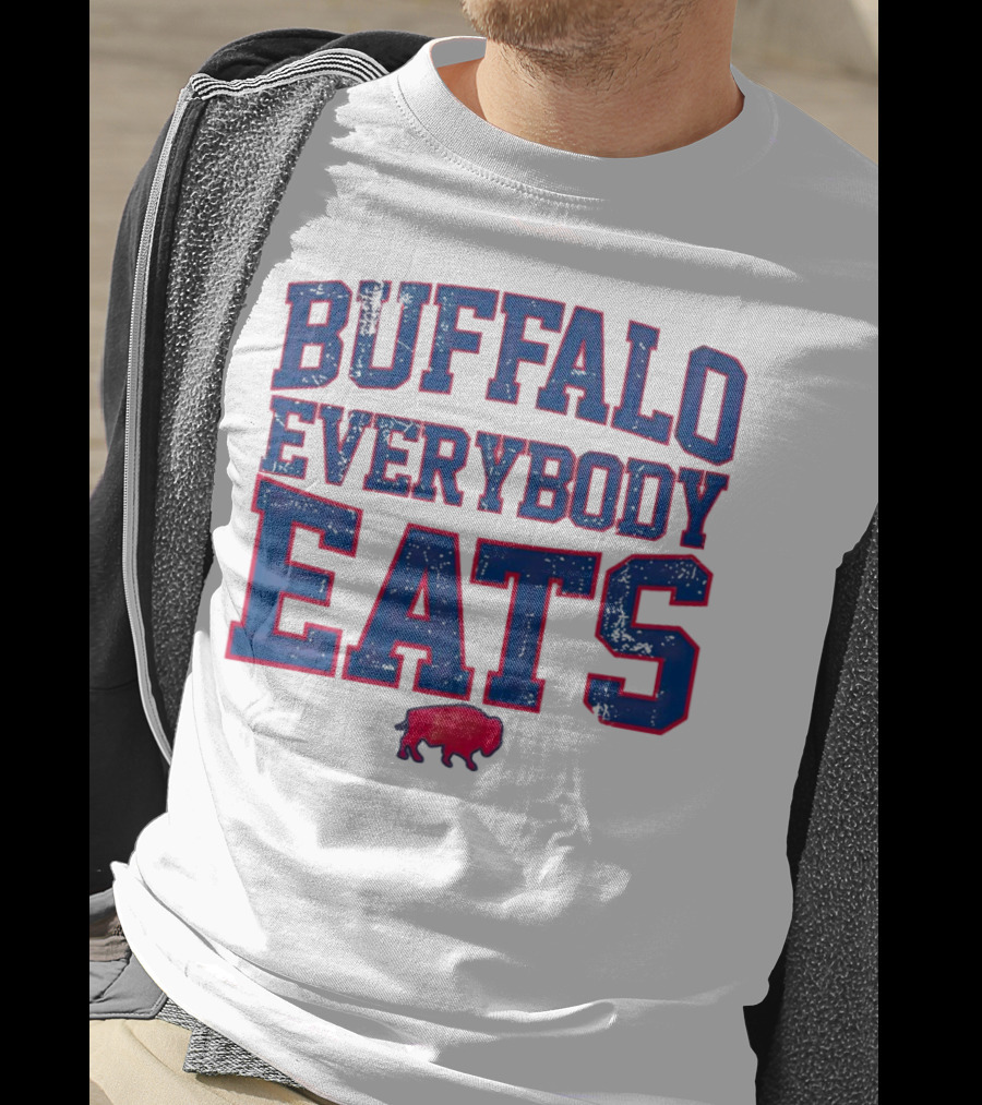 Buffalo Everybody Eats Red Bison Icon Bold Blue Letters T-Shirt