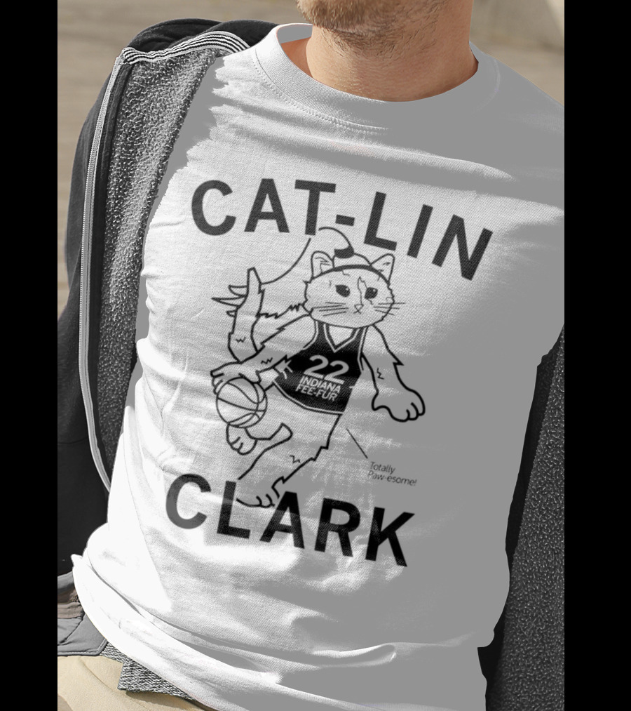 Cat-Lin Clark Indiana Fee-Fur Totally Paw-some 22 Basketball Cat T-Shirt
