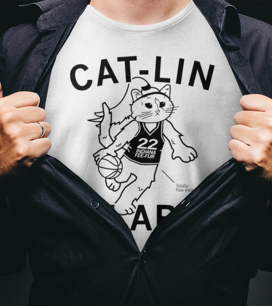 Cat-Lin Clark Indiana Fee-Fur Totally Paw-some 22 Basketball Cat T-Shirt
