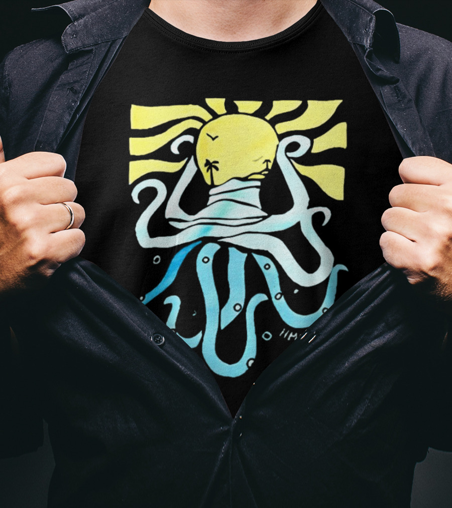 Mark Hoppus Octopus Sun Wave Palm Ocean Scene T-Shirt
