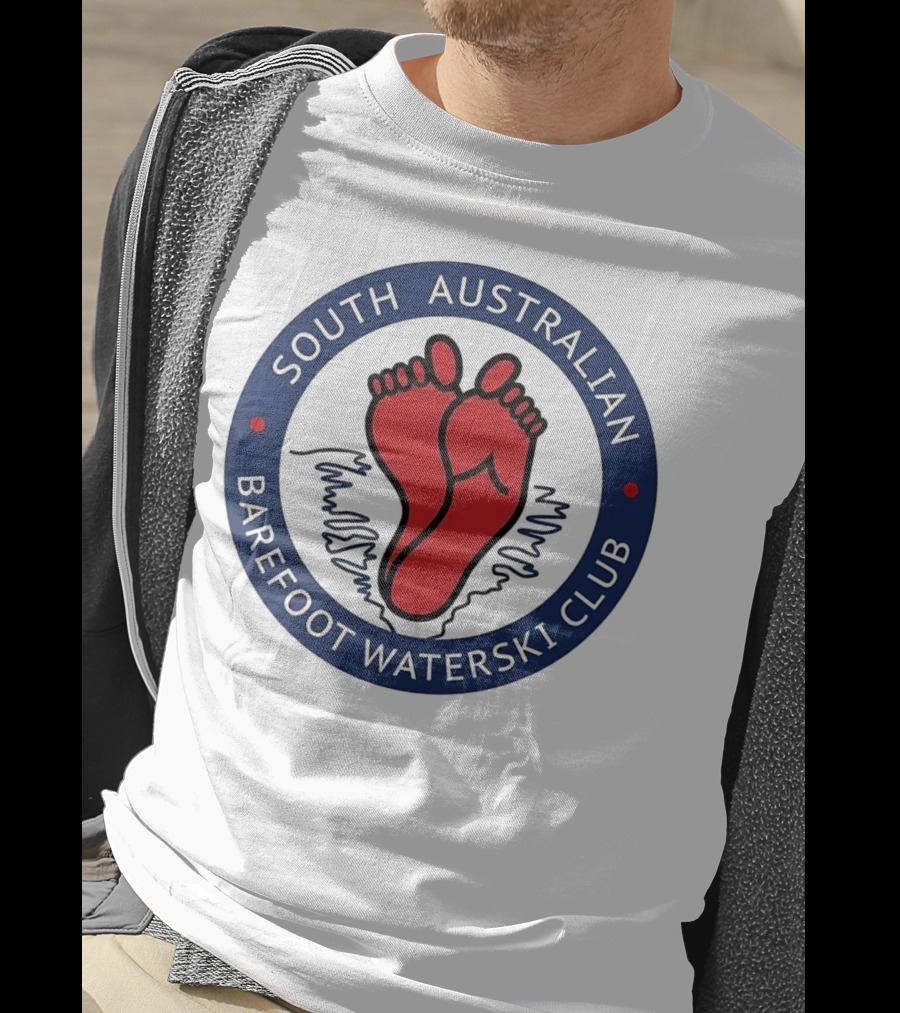 South Australian Barefoot Waterski Club Red Feet Logo Emblem T-Shirt