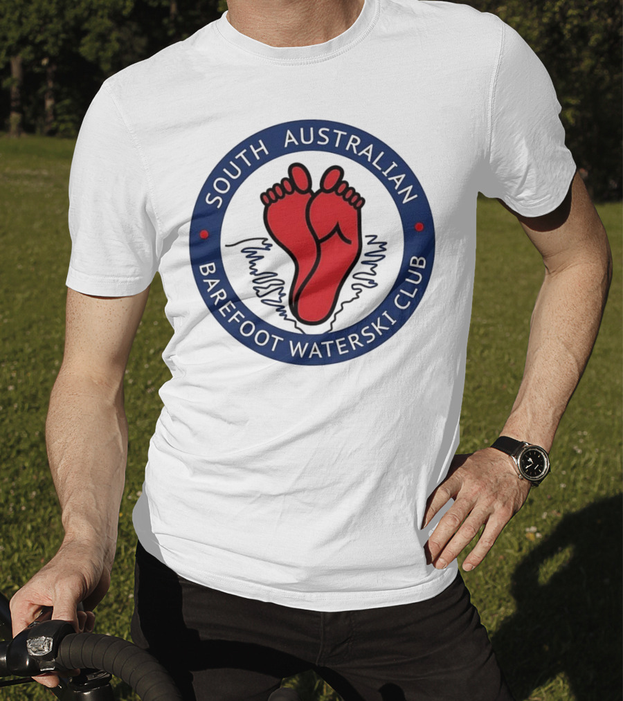 South Australian Barefoot Waterski Club Red Feet Logo Emblem T-Shirt