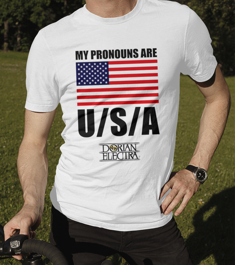 My Pronouns Are USA Dorian Electra American Flag T-Shirt