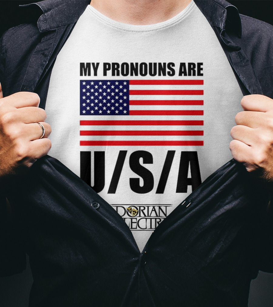 My Pronouns Are USA Dorian Electra American Flag T-Shirt