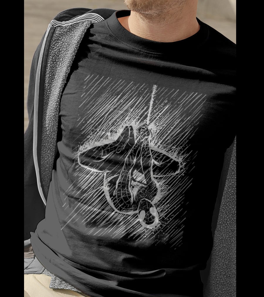 Spider-Man Hanging Upside Down In Heavy Rainstorm Sketch T-Shirt