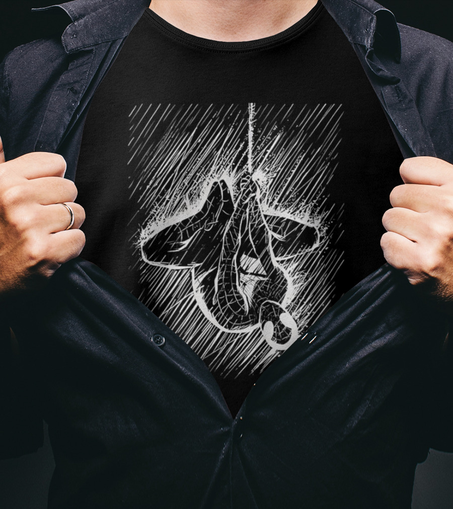 Spider-Man Hanging Upside Down In Heavy Rainstorm Sketch T-Shirt