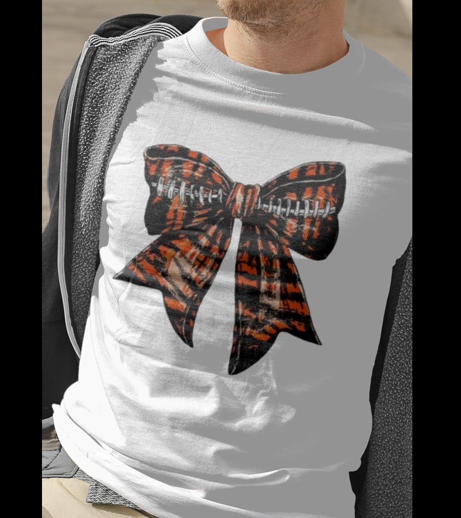 Cincinnati Football Bow Tiger Print Bowtie T-Shirt