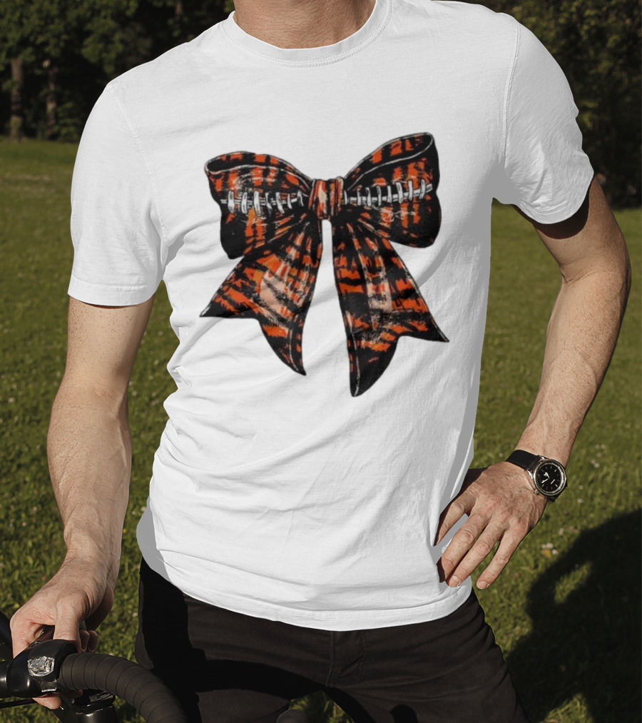 Cincinnati Football Bow Tiger Print Bowtie T-Shirt