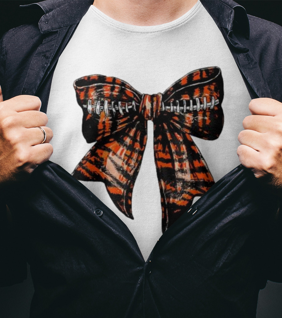 Cincinnati Football Bow Tiger Print Bowtie T-Shirt