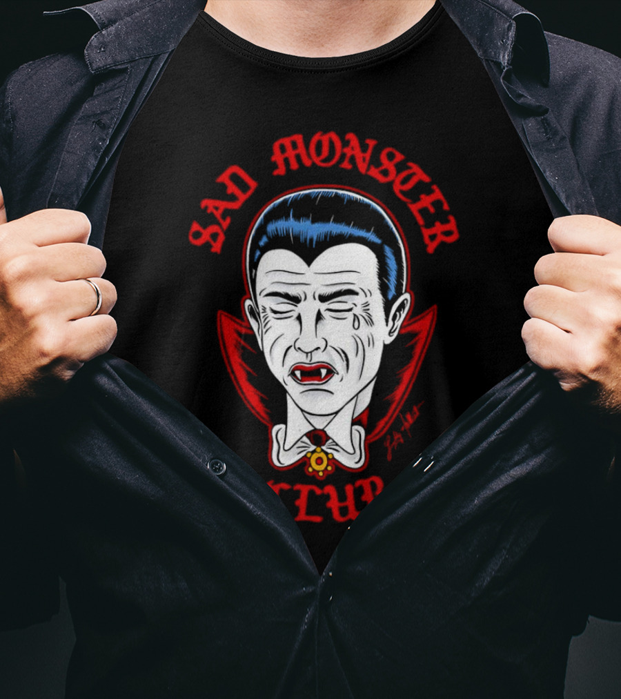 Sad Monster Club Dracula Face Fang Cape Tears T-Shirt