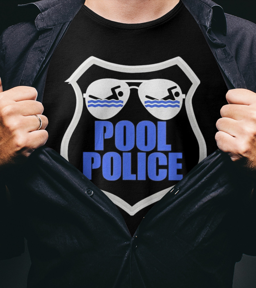 Pool Police Badge With Sunglasses Swimmers T-Shirt