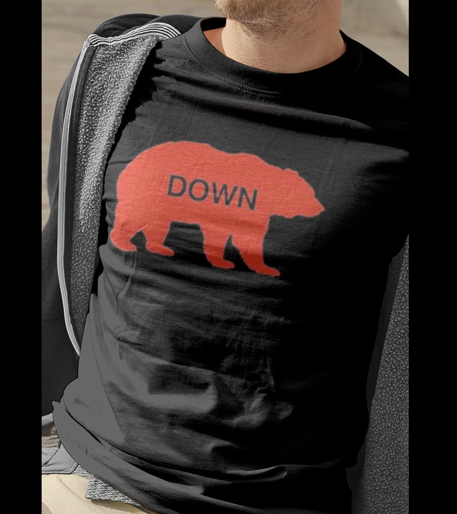 Walking Bear Down Red Bear Silhouette With Text DOWN T-Shirt