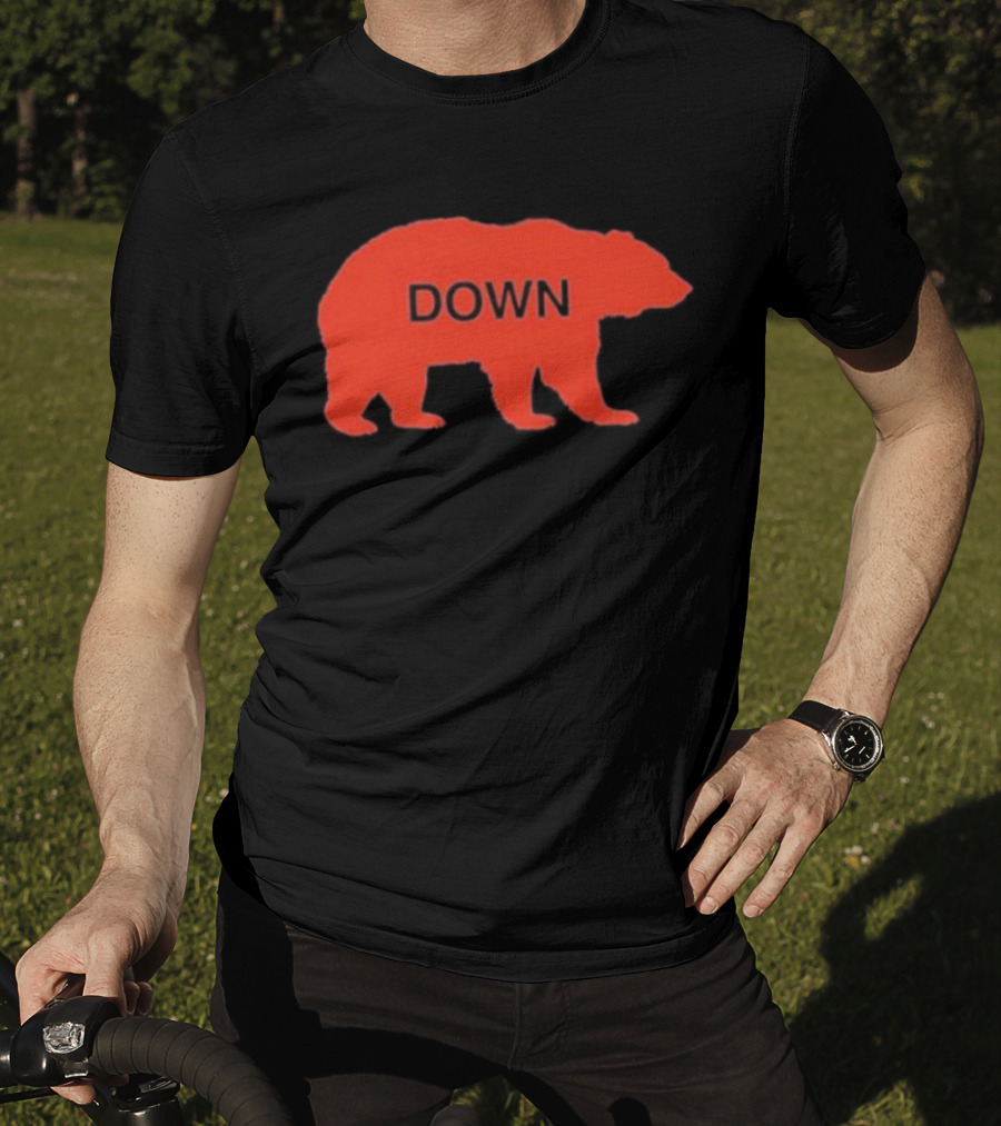Walking Bear Down Red Bear Silhouette With Text DOWN T-Shirt