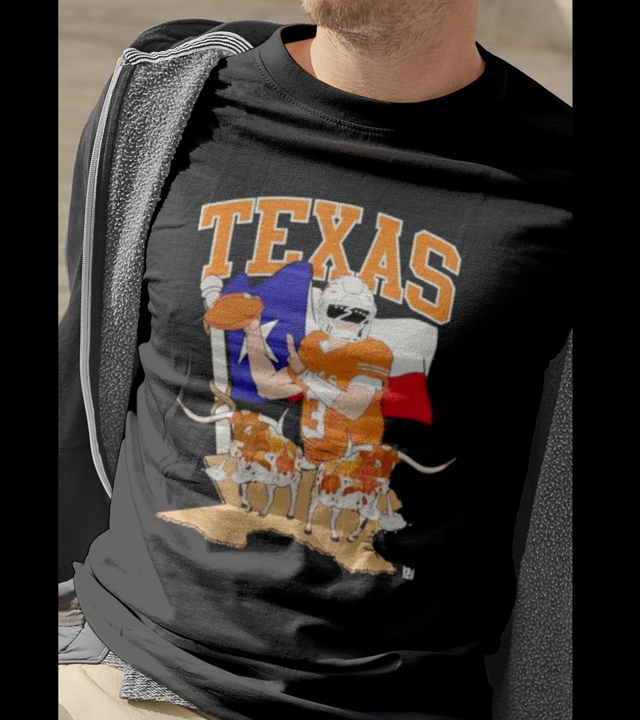 Texas Longhorns Football With Lone Star Flag And Player T-Shirt