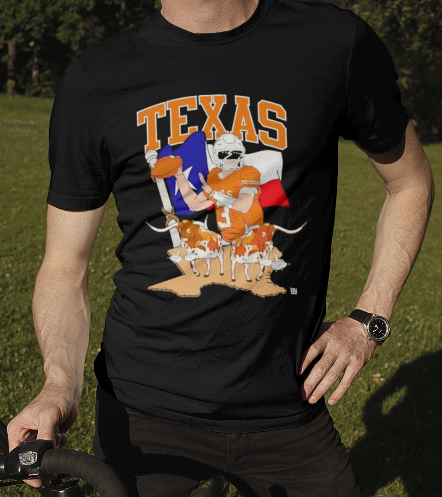 Texas Longhorns Football With Lone Star Flag And Player T-Shirt