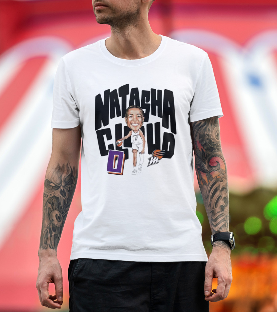 Natasha Cloud Phoenix Mercury Basketball Caricature with Orange Ball and Stylized Text T-Shirt