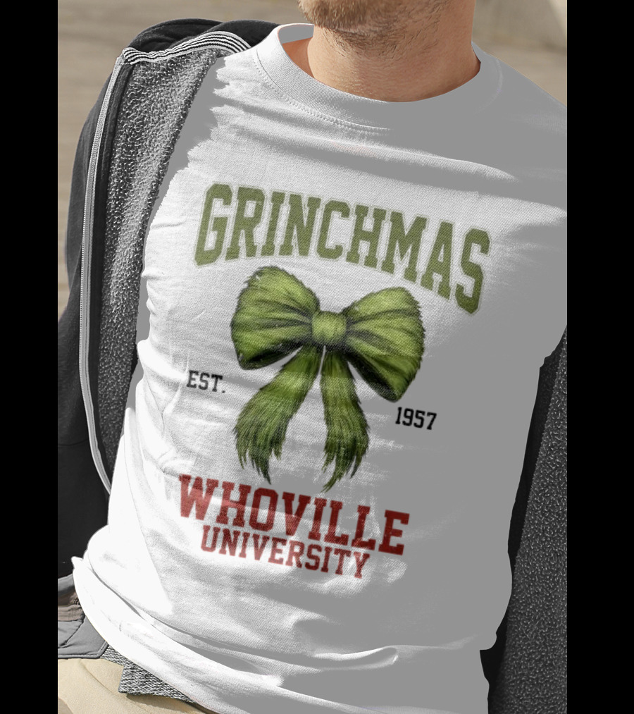 Grinchmas Whoville University Est 1957 Green Bow Emblem T-Shirt