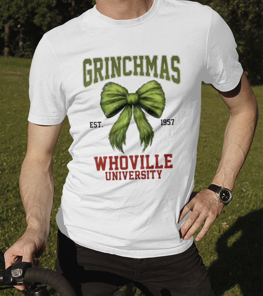 Grinchmas Whoville University Est 1957 Green Bow Emblem T-Shirt
