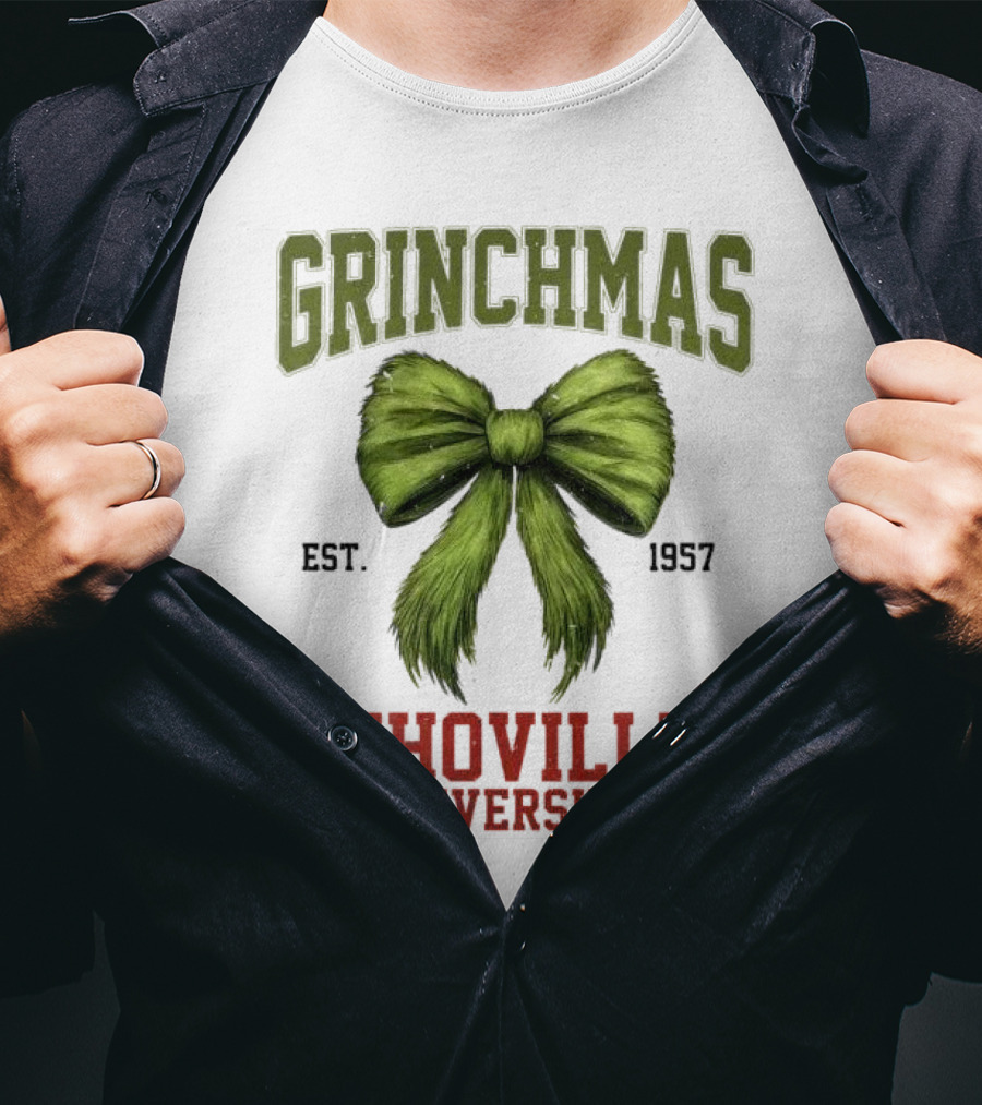 Grinchmas Whoville University Est 1957 Green Bow Emblem T-Shirt