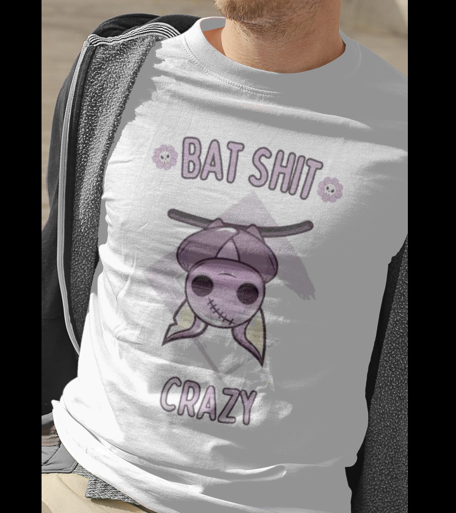 Bat Shit Crazy Purple Bat Hanging Upside Down With Flowers T-Shirt