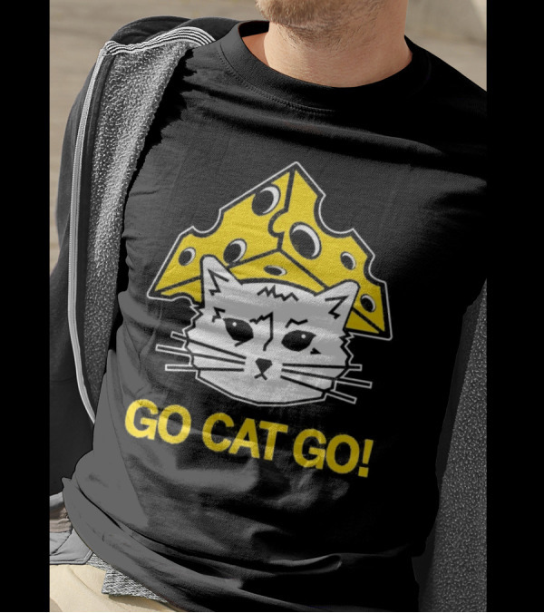 Go Cat Go Cheesehead Cat With Cheese Hat T-Shirt