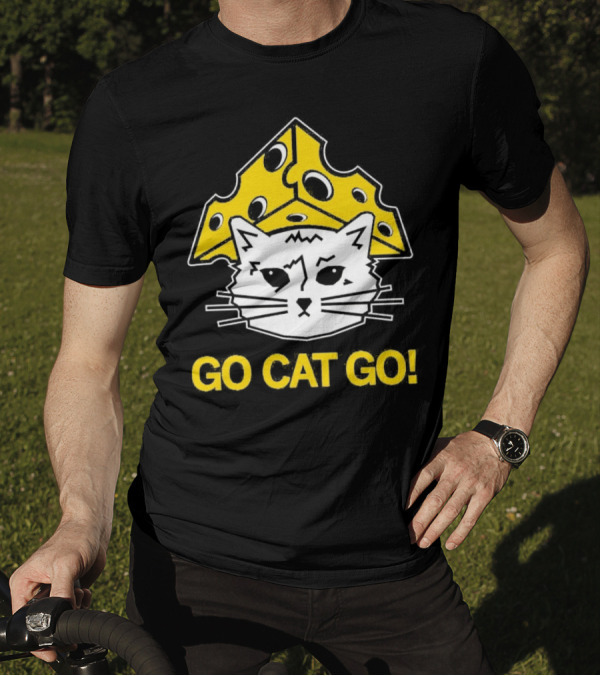 Go Cat Go Cheesehead Cat With Cheese Hat T-Shirt