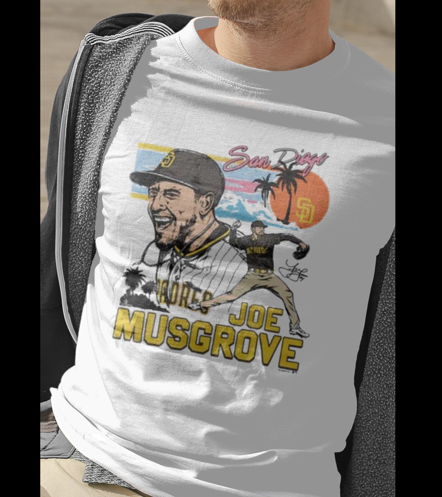 Joe Musgrove San Diego Padres Sunset Palm Trees Signature Caricature T-Shirt