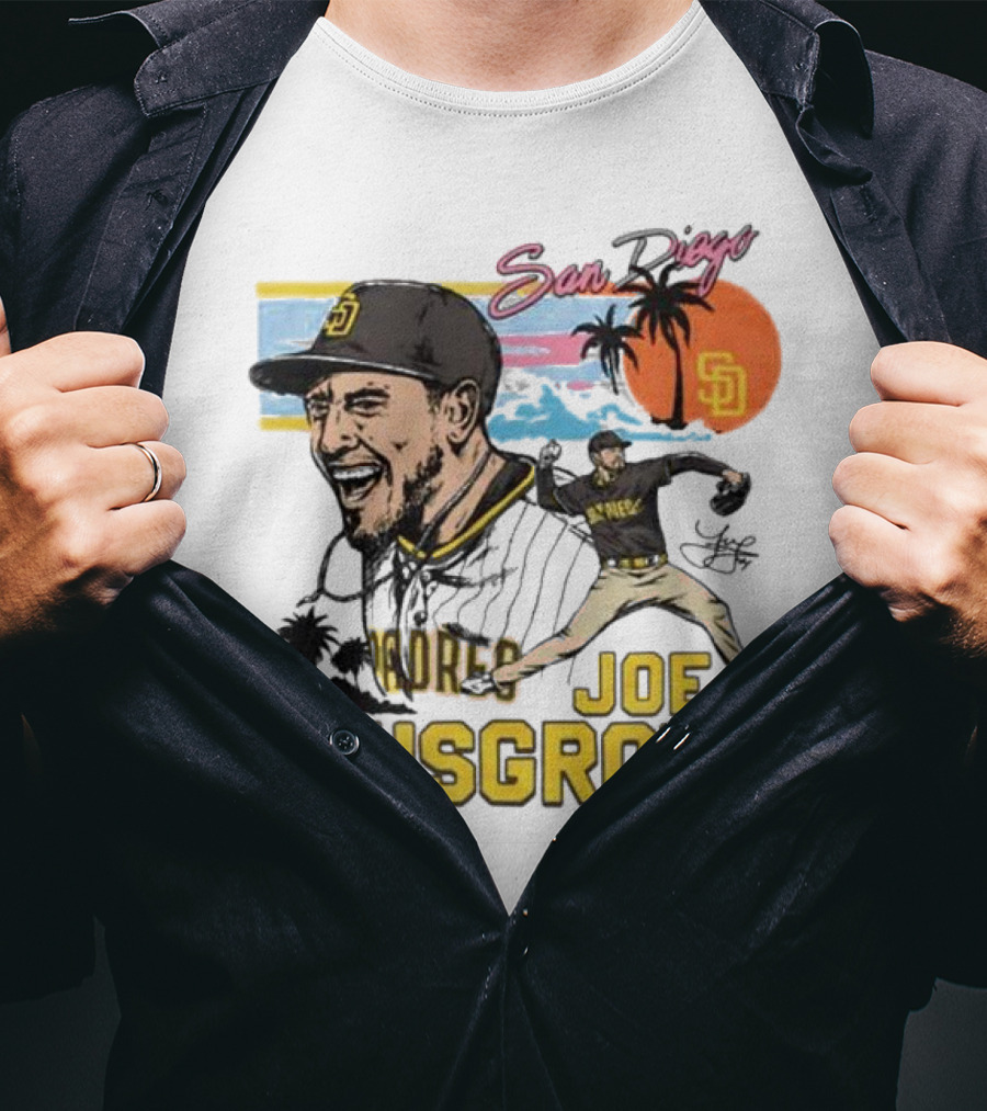 Joe Musgrove San Diego Padres Sunset Palm Trees Signature Caricature T-Shirt