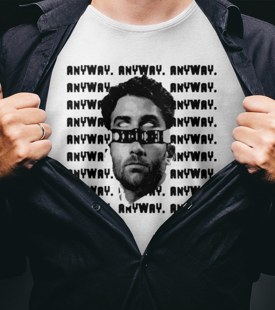 ANYWAY Black And White Portrait Repeated Text T-Shirt