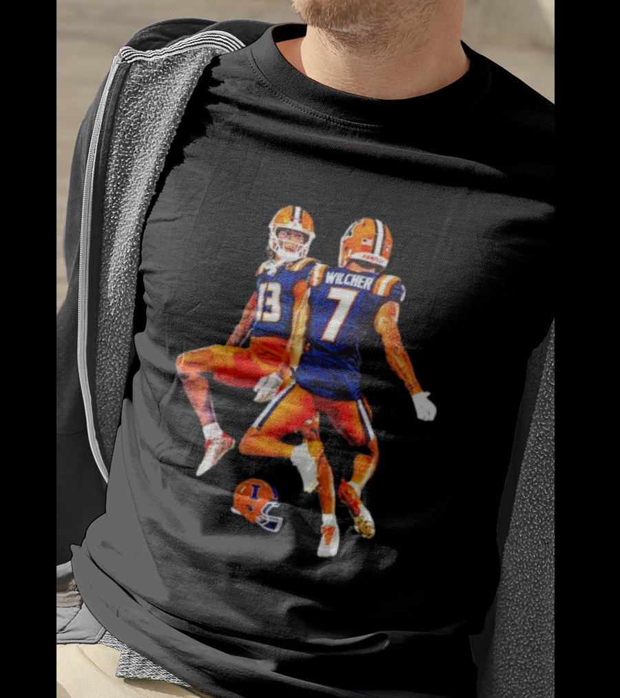 Illinois Fighting Illini Pat Bryant Kenari Wilcher Hang Time Football Jump T-Shirt