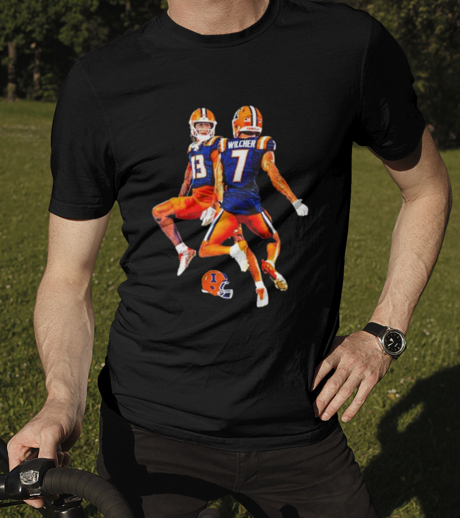 Illinois Fighting Illini Pat Bryant Kenari Wilcher Hang Time Football Jump T-Shirt