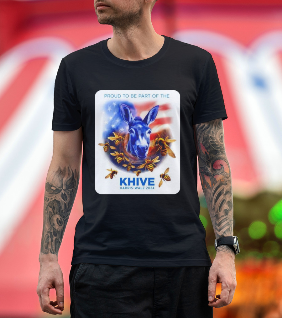Proud to be Part of the KHIVE Harris-Walz 2024 Donkey with Bees USA Flag T-Shirt