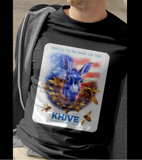 Proud To Be Part Of The KHIVE Harris-Walz 2024 Donkey With Bees USA Flag T-Shirt